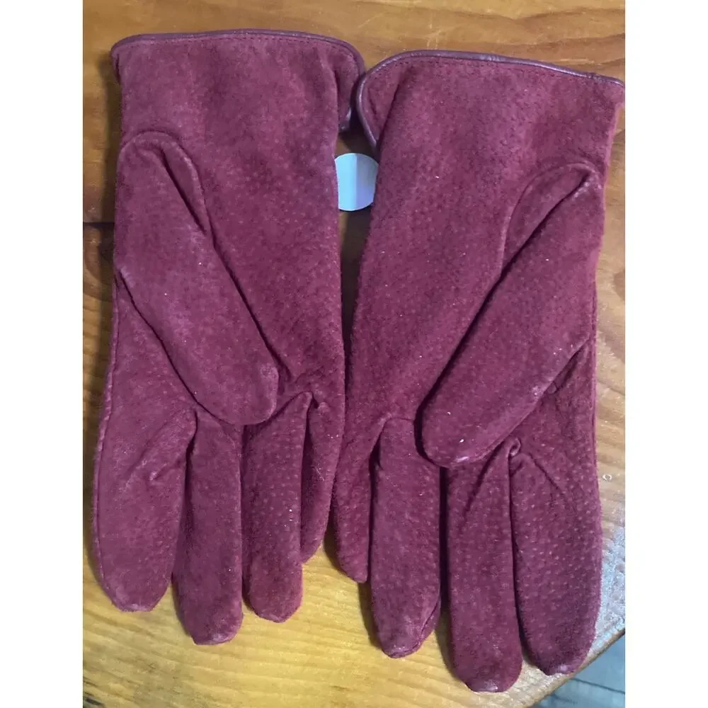Vintage Casuals Red Suede Womens Driving Gloves Large NOS
